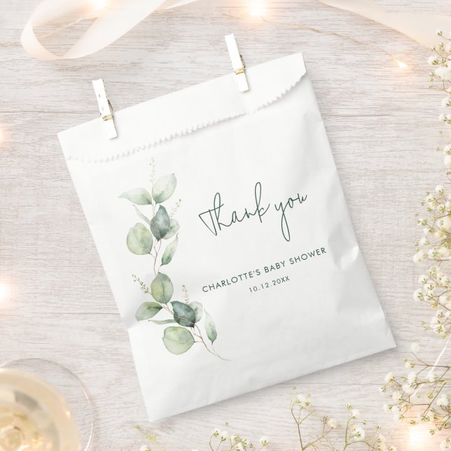 Eucalyptus Botanical Script Baby Shower Thank You Favour Bag (Clipped)