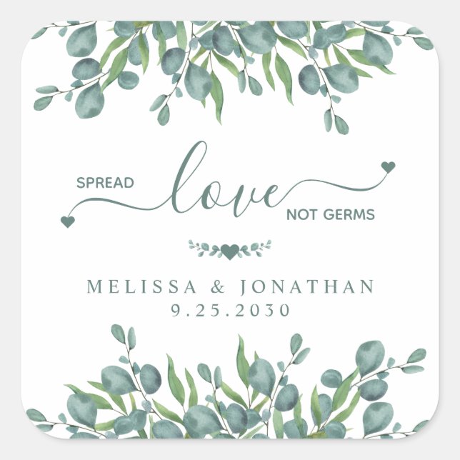 Eucalyptus Botanical Spread Love Not Germs Wedding Square Sticker (Front)