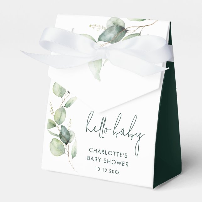 Eucalyptus Botanical Watercolor Baby Shower Favor Box (Front Side)