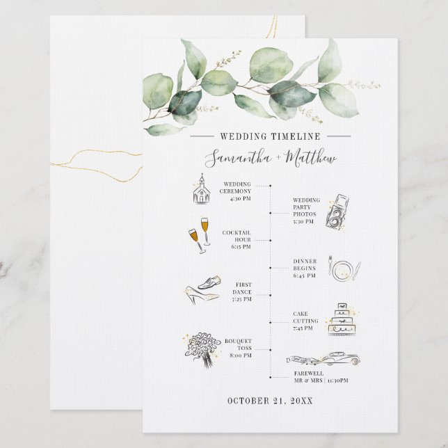 Eucalyptus Botanical Wedding Itinerary Program Stationery (Front/Back)