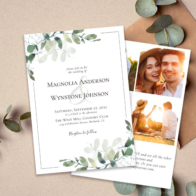 Eucalyptus Botanicals QR Code Photo Wedding Invitation (Creator Uploaded)