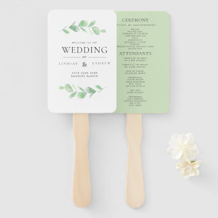 Eucalyptus Bough Watercolor Wedding Program Hand Fan