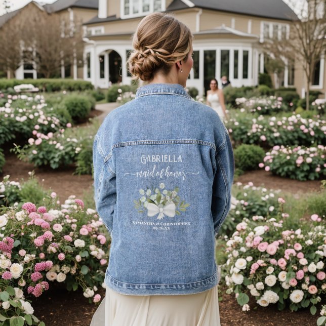 Eucalyptus Bouquet Maid of Honour Wedding Gift Denim Jacket (Wedding Back)