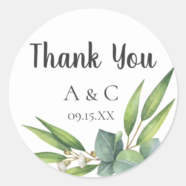 Eucalyptus Bouquet Personalized Favour Classic Round Sticker (Front)