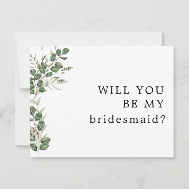 Eucalyptus Bouquet Will You Be My Bridesmaid Card (Front)