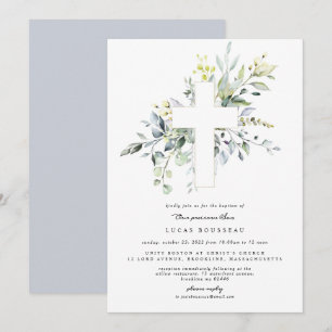 Eucalyptus Boy Baptism Christening Invitation