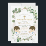 Eucalyptus Boy Twins Greenery Gold Holy Communion Invitation<br><div class="desc">Eucalyptus Boy Twins Greenery Gold Holy Communion Invitation</div>