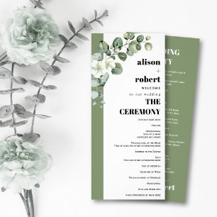 Eucalyptus branch and flowers wedding program
