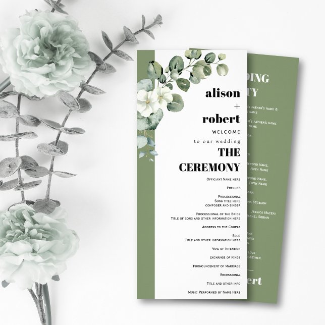 Eucalyptus branch and flowers wedding program (Creator Uploaded)