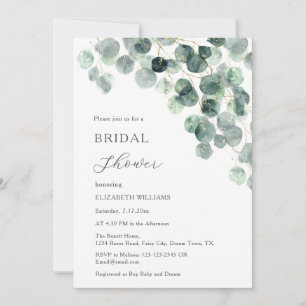 Eucalyptus Branch Gold Foliage Bridal Shower Invitation