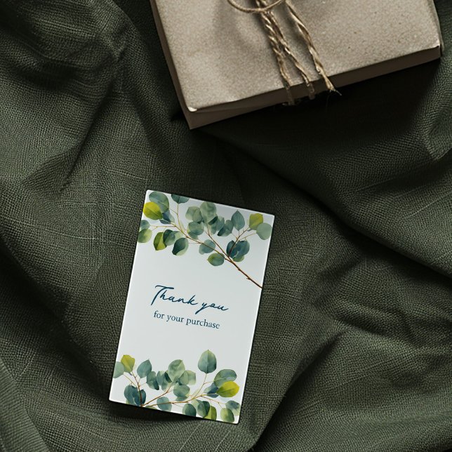 Eucalyptus branch green thank you enclosure card (Eucalyptus thank you enclosure card with handwritten script and greenery illustration)