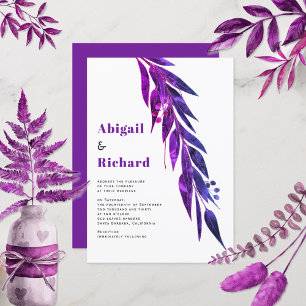 Eucalyptus branch in purple wedding invitation