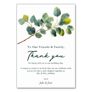 Eucalyptus branch Wedding Table thank you card