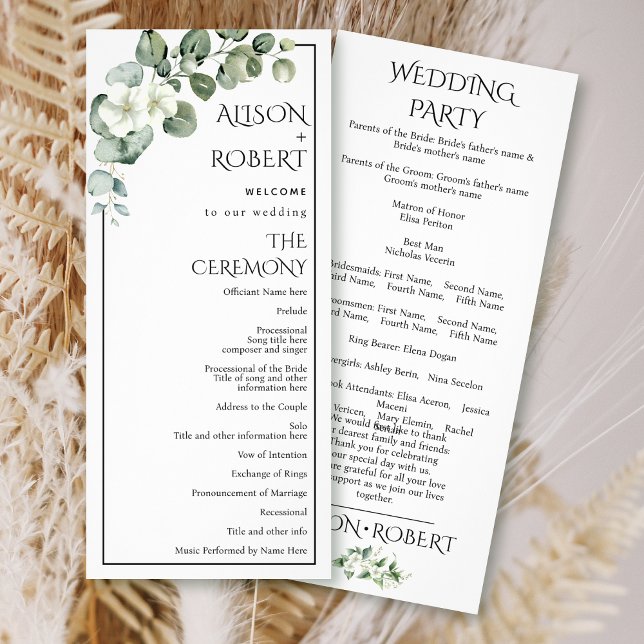 Eucalyptus branch, white flowers wedding program (Creator Uploaded)