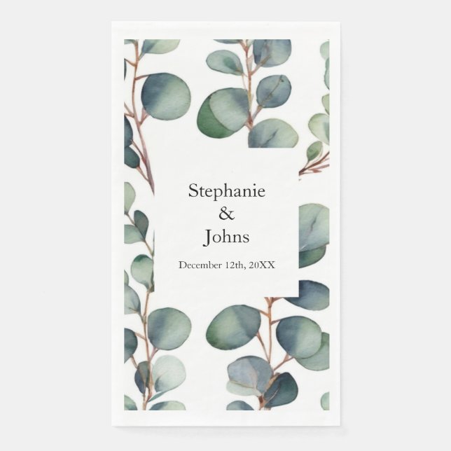 Eucalyptus Branches Dusty Blue Greenery Wedding Napkin (Front)