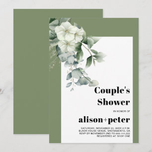 Eucalyptus branches, flowers couple's shower invitation