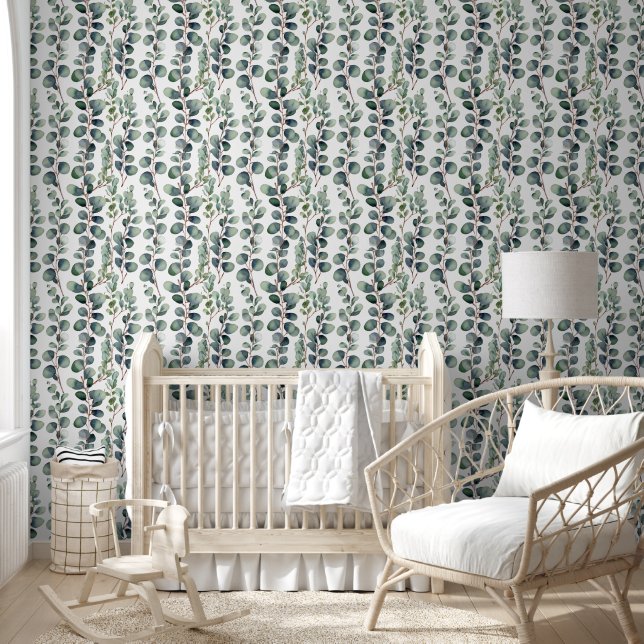 Eucalyptus Branches Greenery White Elegant Trendy Wallpaper (Kids)