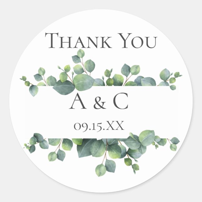 Eucalyptus Branches Personalized Favour Classic Round Sticker (Front)