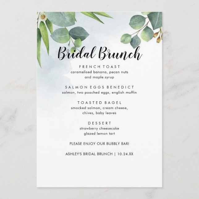 Eucalyptus Bridal Brunch Menu (Front)
