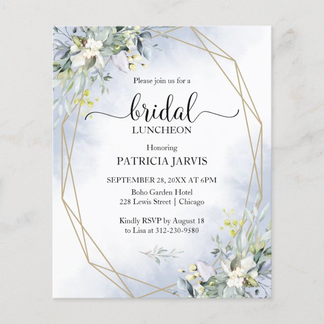 Eucalyptus Bridal Luncheon Budget Invitation (Front)