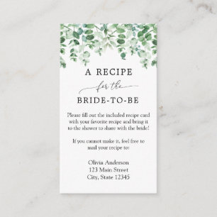 Eucalyptus Bridal Recipe Request Enclosure Card