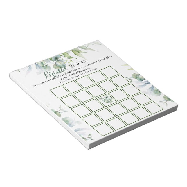 Eucalyptus Bridal Shower Bingo Game Notepad (Angled)