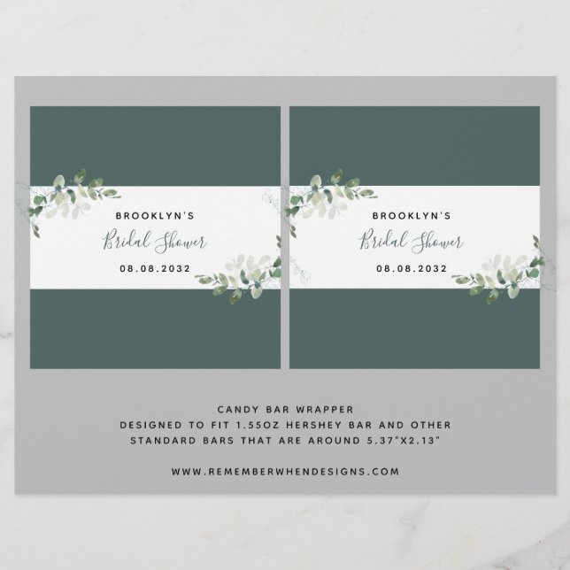 Eucalyptus Bridal Shower Candy Bar Wrapper (Front)