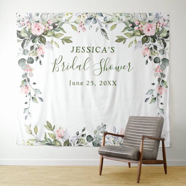 Eucalyptus Bridal Shower Chic Photo Booth Backdrop Tapestry (In Situ (Horizontal))