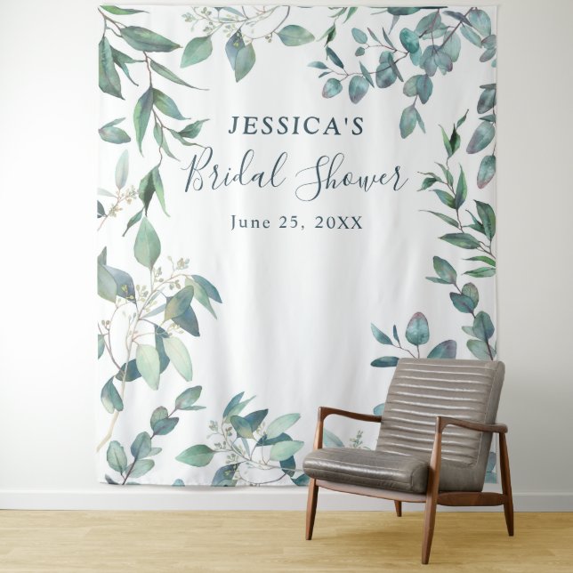 Eucalyptus Bridal Shower Chic Photo Booth Backdrop Tapestry (In Situ)