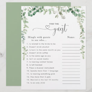 Eucalyptus Bridal Shower Find the Guest Game