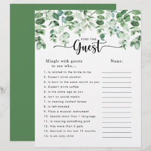 Eucalyptus Bridal Shower Find the Guest Game