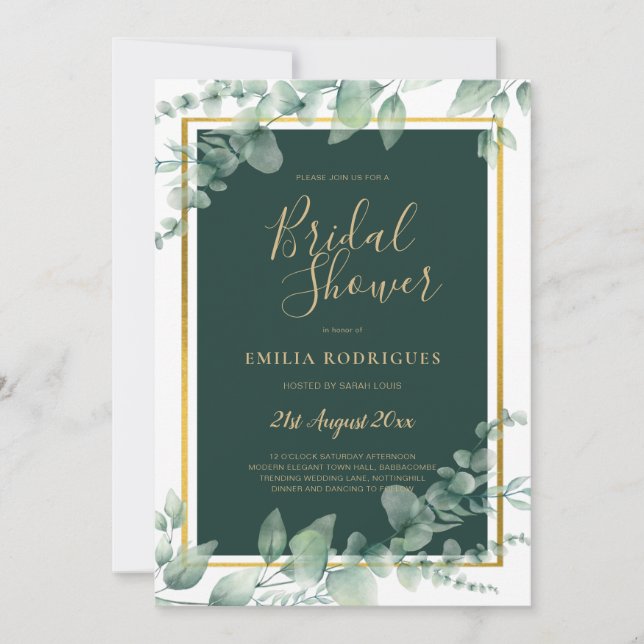 Eucalyptus BRIDAL SHOWER Greenery Gold QR Code Inv Invitation (Front)