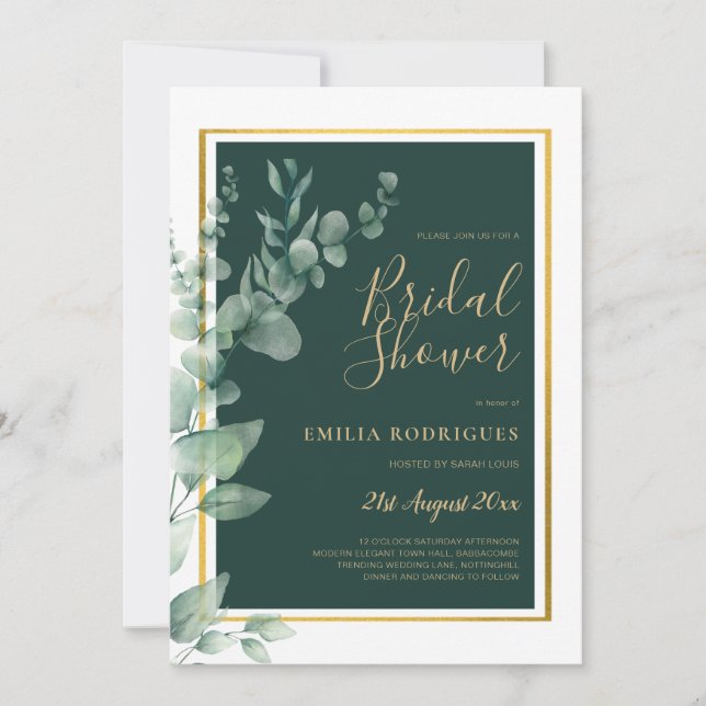 Eucalyptus BRIDAL SHOWER Greenery Gold QR Code Inv Invitation (Front)