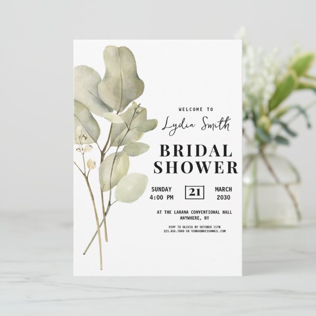 Eucalyptus Bridal Shower Invitation, Floral Bridal Invitation (Standing Front)