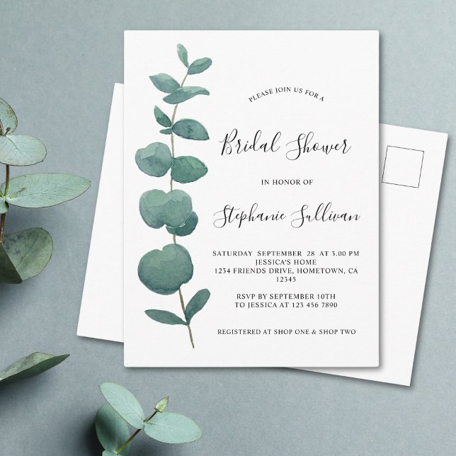 Eucalyptus Bridal Shower Invitation Postcards. Postcard (Creator Uploaded)