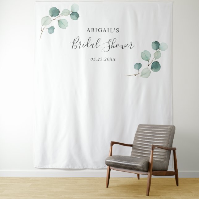 Eucalyptus Bridal Shower Photo Booth Backdrop Tapestry (In Situ)