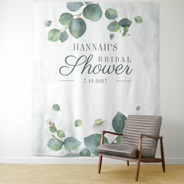 Eucalyptus Bridal Shower Photo Booth Backdrop Tapestry (In Situ)
