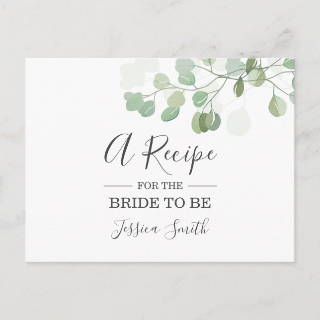Eucalyptus Bridal Shower Recipe Card Greenery Boho (Front)