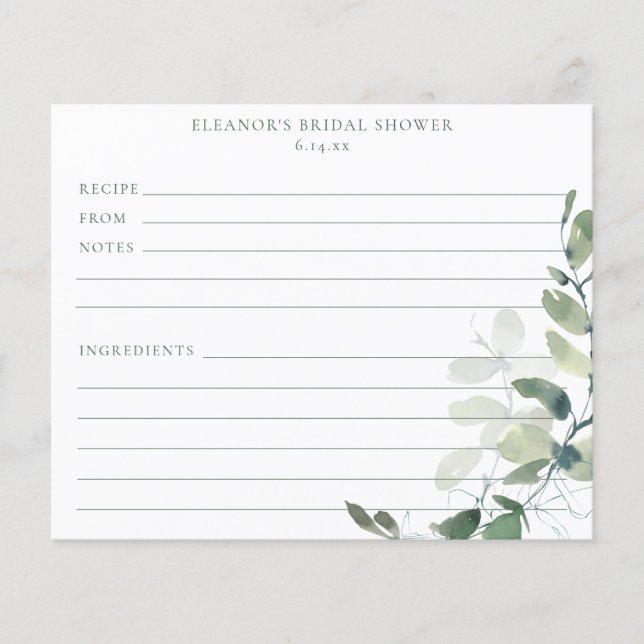 Eucalyptus Bridal Shower Recipe Cards (Front)