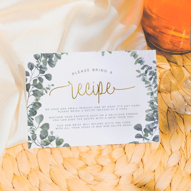 Eucalyptus Bridal Shower Recipe Request Enclosure Card (Creator Uploaded)