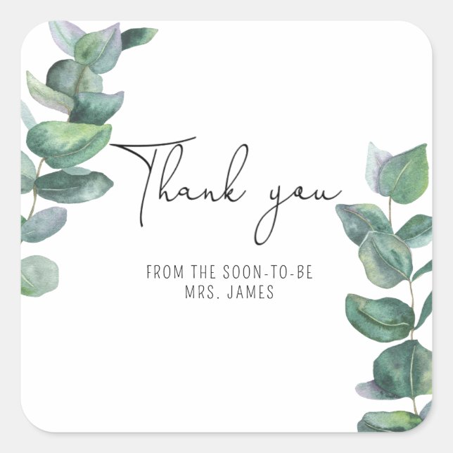Eucalyptus -  Bridal Shower thank you card Square Sticker (Front)