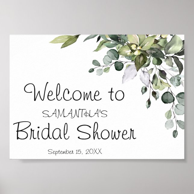 Eucalyptus Bridal Shower Welcome Poster Sign (Front)