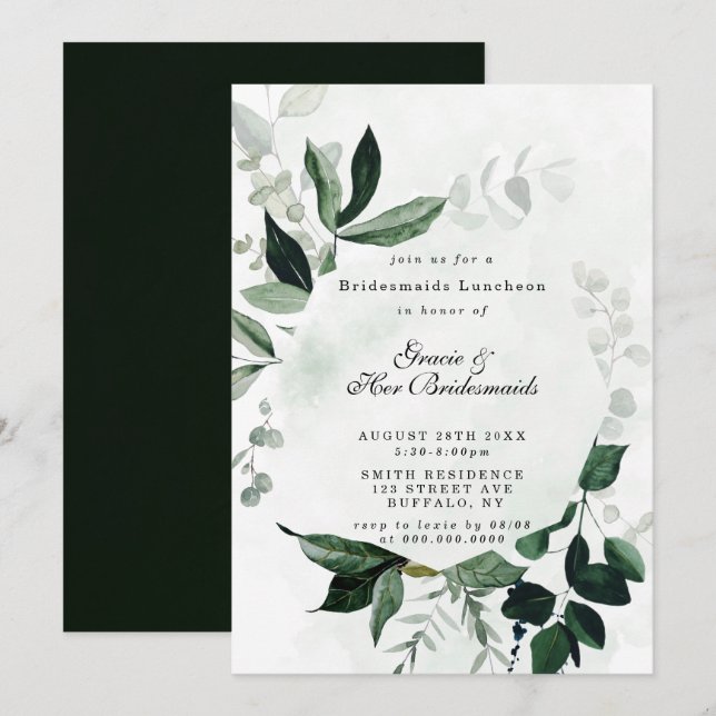 Eucalyptus Bridesmaids de verdure Invitations de d (Devant / Derrière)