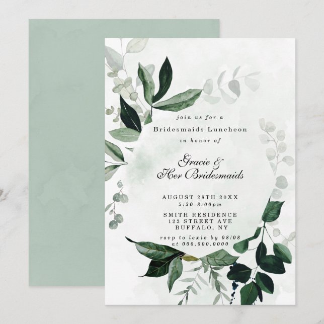 Eucalyptus Bridesmaids de verdure Invitations de d (Devant / Derrière)