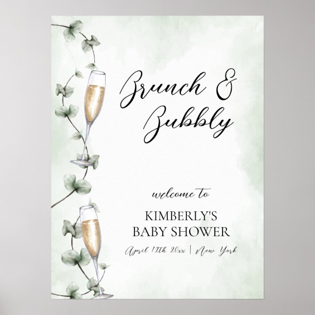 Eucalyptus Brunch Champagne Baby Shower Welcome Poster (Front)