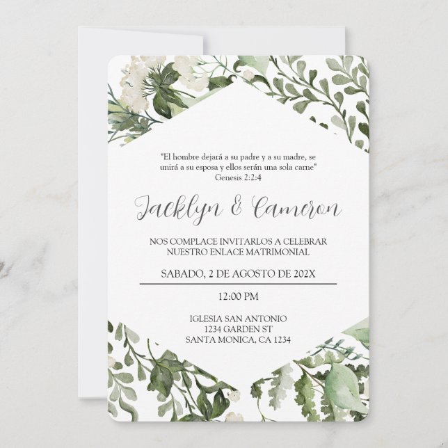 Eucalyptus cadre Faire-part de mariage espagnole (Devant)