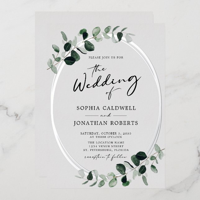 Eucalyptus Calligraphy All in One Wedding Silver (Front/Back)