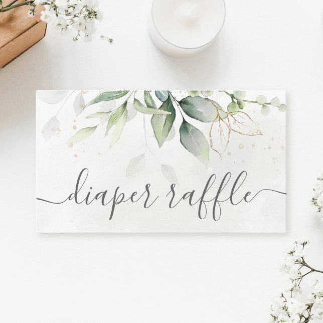 Eucalyptus Calligraphy Diaper Raffle Ticket Enclosure Card (Creator Uploaded)