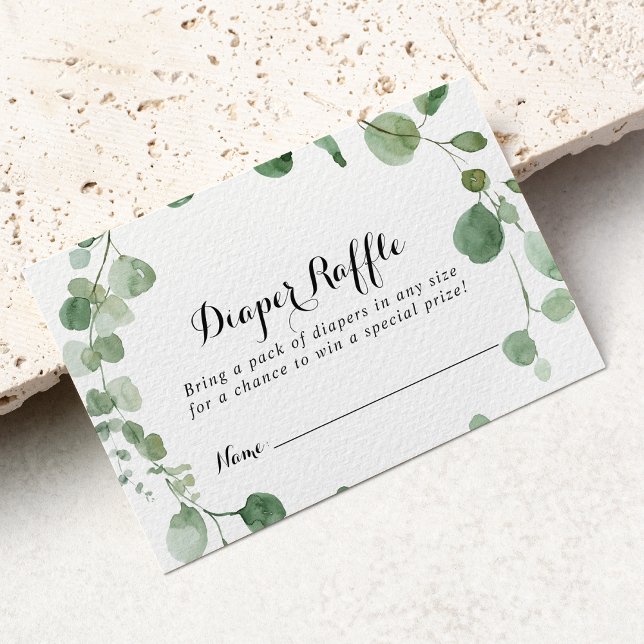 Eucalyptus Calligraphy Diaper Raffle Ticket  Enclosure Card (Creator Uploaded)