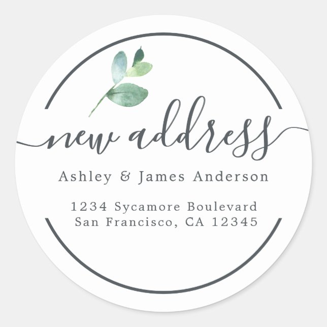 Eucalyptus Calligraphy New Address Label (Front)